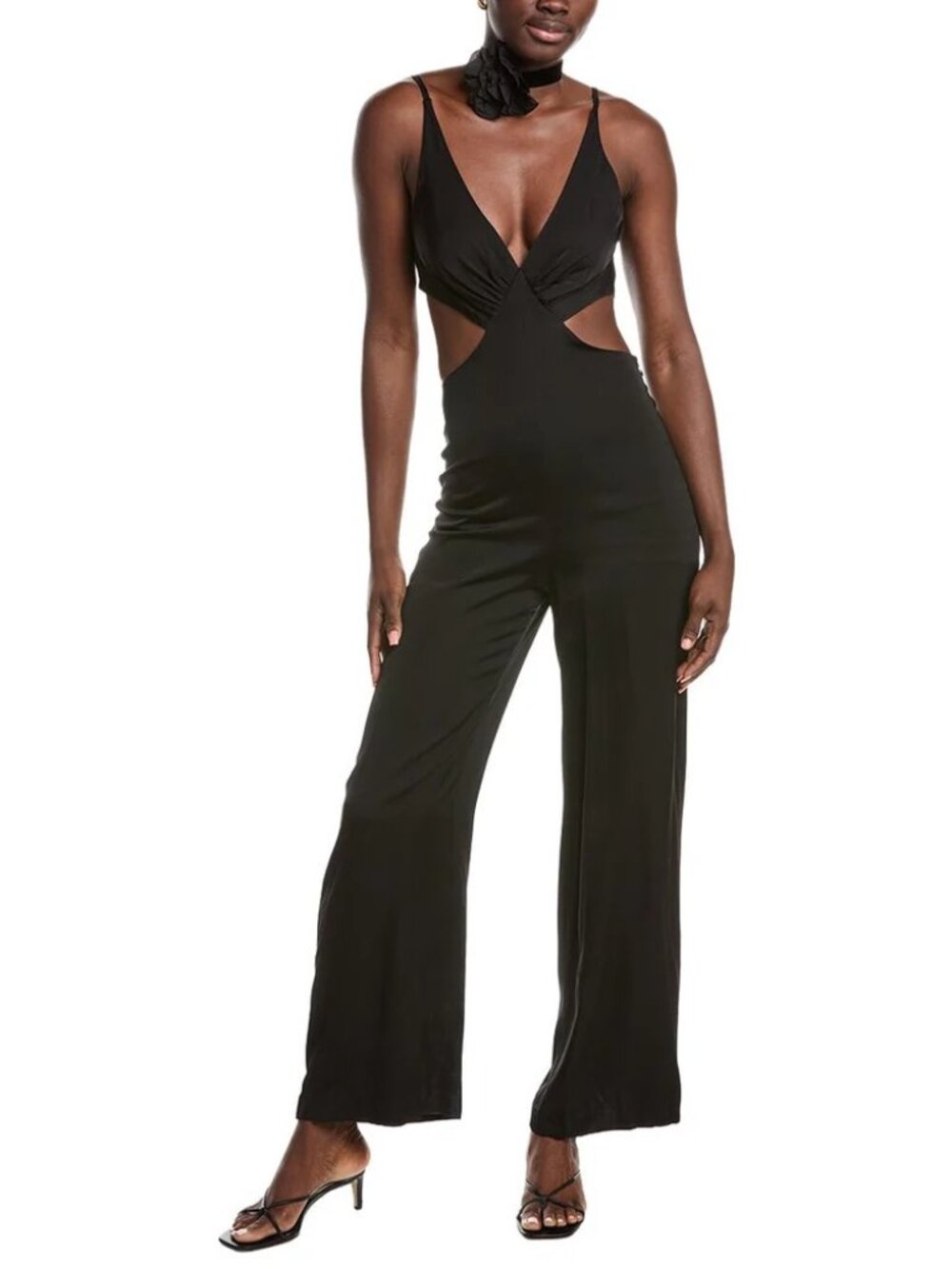 NWT Maje Black Cutout Jumpsuit with flower choker set